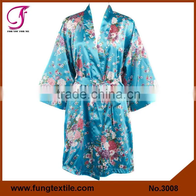 300803 Women Floral Satin Bath Robe