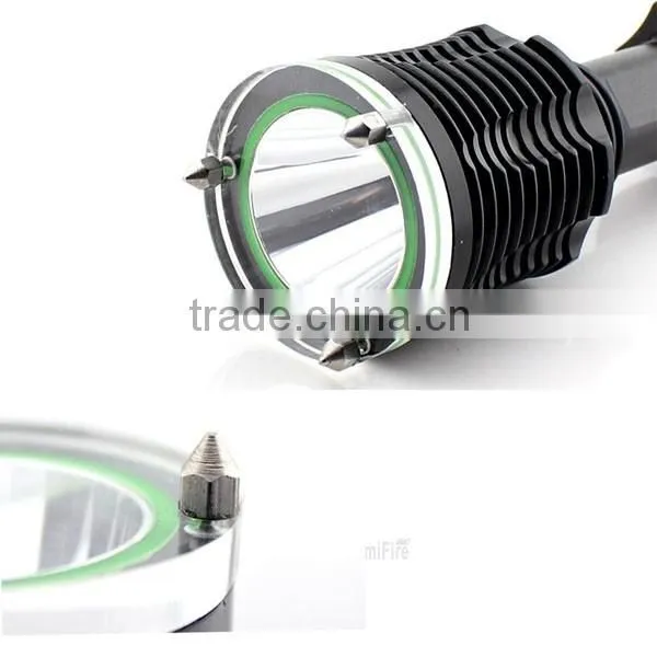 1158 New design!! XM-L T6 LED Ultra Power Aluminum Torch light rescue hammer led falshlight emergency safety