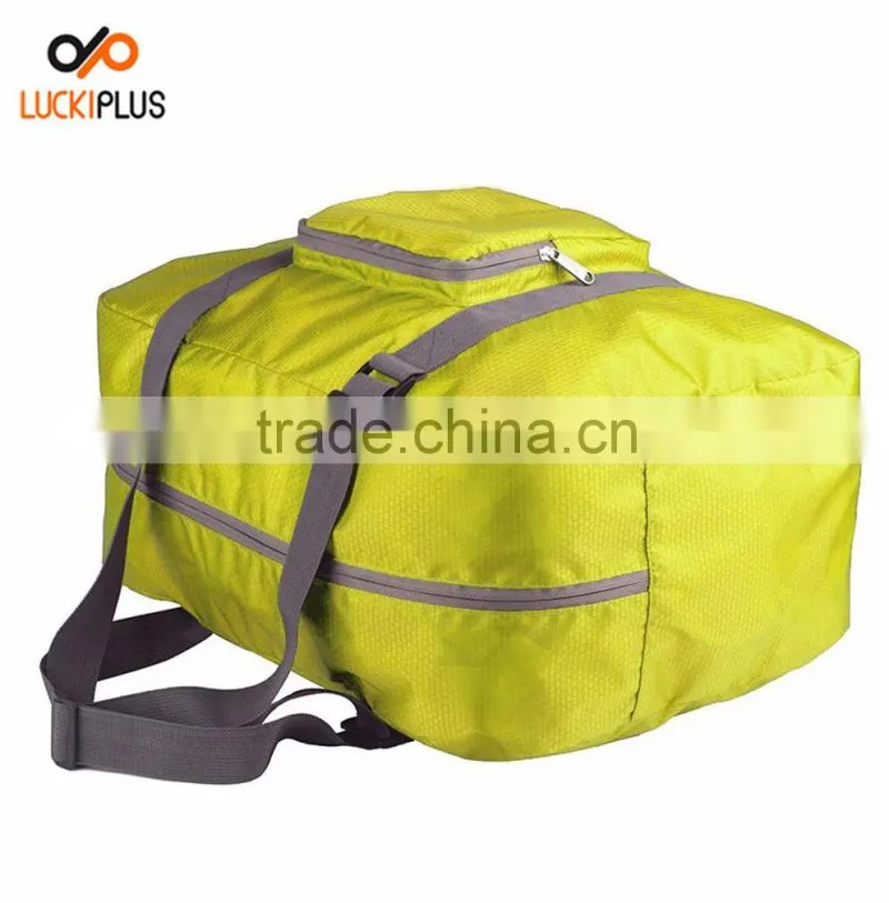 Luckiplus Foldable Travel Duffel Bag Luggage Sports Gym Water Resistant Nylon Yellow