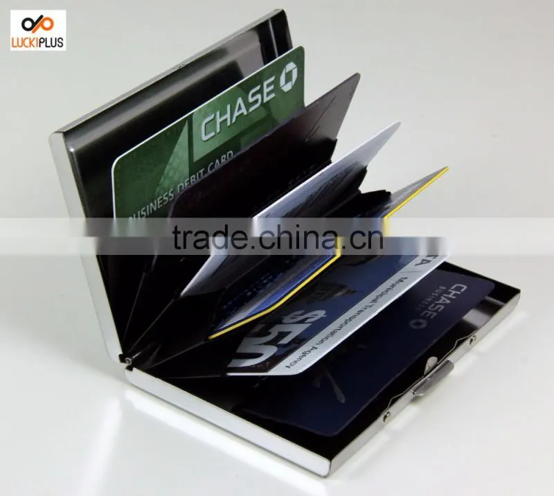 Luckiplus Inventory RFID Blocking Aluminum Credit Card Holder for Men & Women, Cool Slim Metal Busin Black