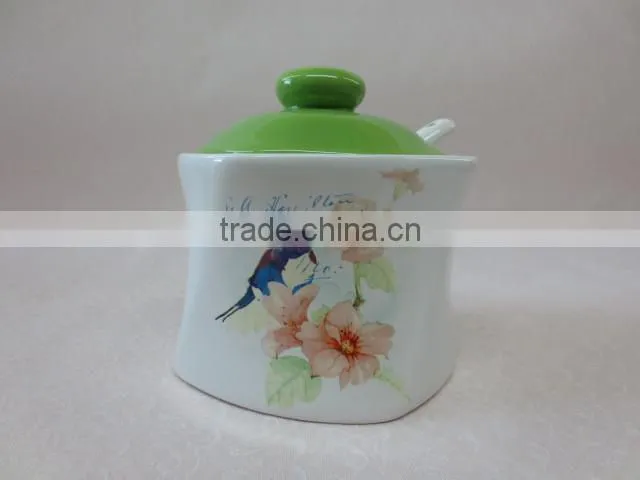 Fresh Decal Ceramic Sugar Canister with Spoon