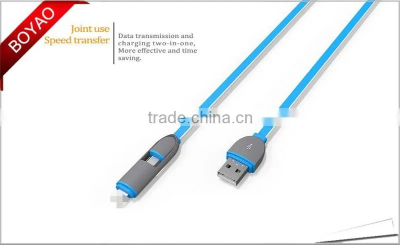 2016 High speed multi color 2 in 1 usb cable 1m, 2 in 1 micro usb cable CE FCC ROHS