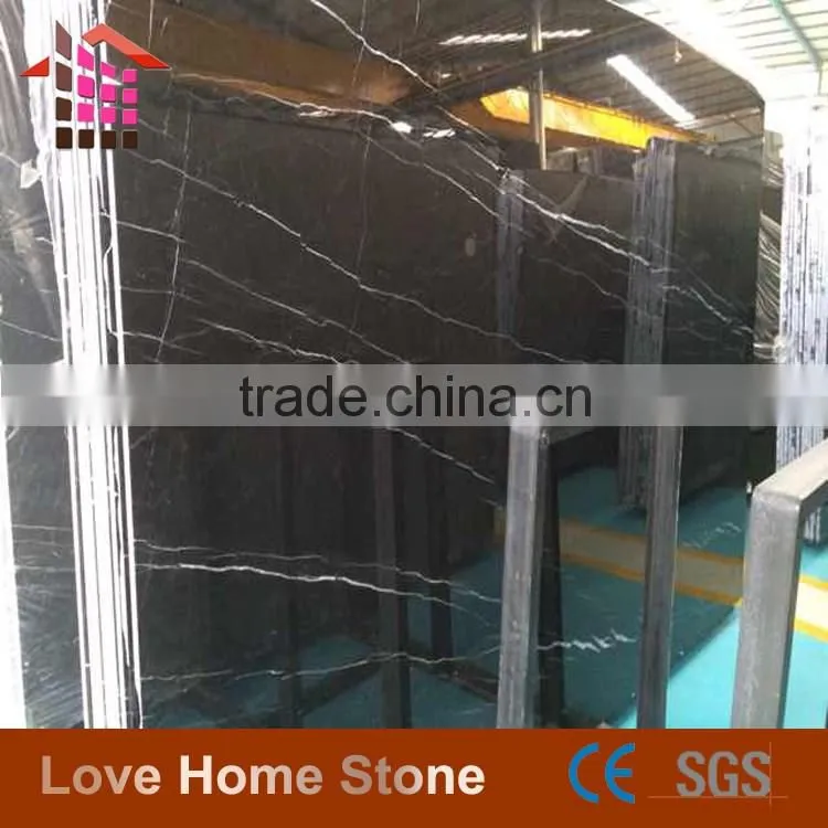 2cm Thickness Polished Nero Marquina Marble Flag Slab With Own Quarry For Floor Decoration