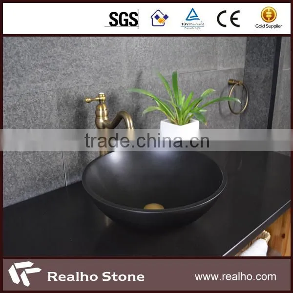 Chinese Absolute Black Granite Bathroom Round Bowl Sink