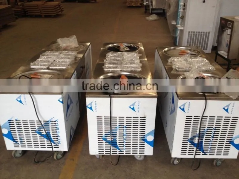 double pans roll ice cream machine with topping