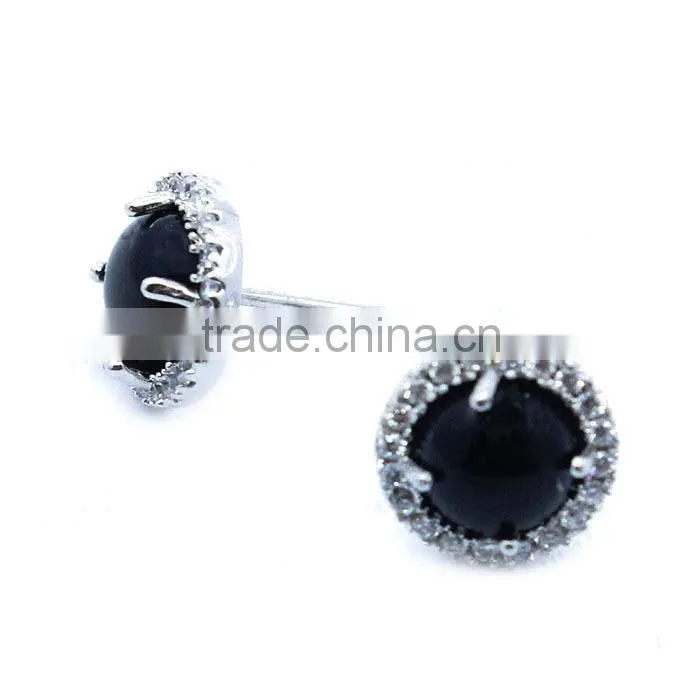 Stunning 925 Sterling Silver Prong Setting Silver Jewellery Black stone earrings