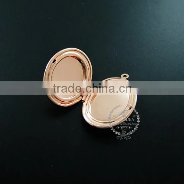 27*22MM rose gold plated brass oval photo locket vintage style fold photo locket pendant charm1120012