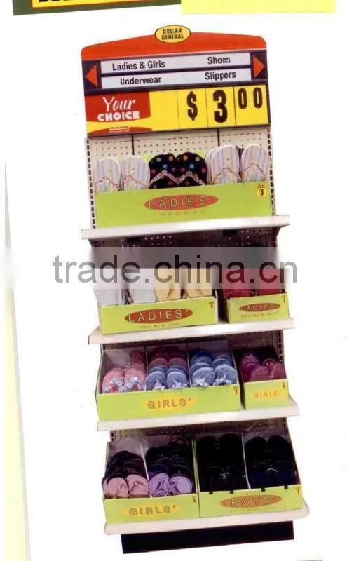 supermarket retail cardboard floor hook display stand for socks