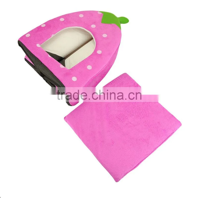 New Arrival Foldable Strawberry Shape Sponge Pet House dog Bed Cute Pink L