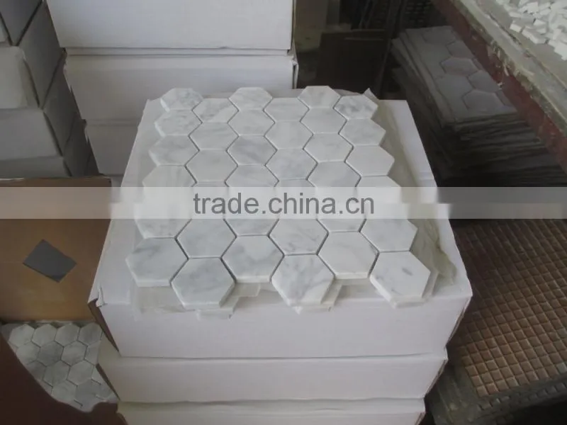Big Hexagon Bianco White Carrara Marble Mosaic tile 12x12