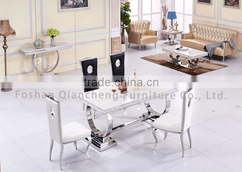modern 8 person dining table with silver 201 stainless steel