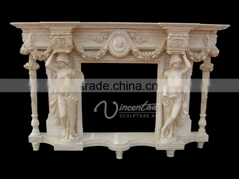 Home decoration stone carvings and sculptures white natural marble cheap fireplace mantel