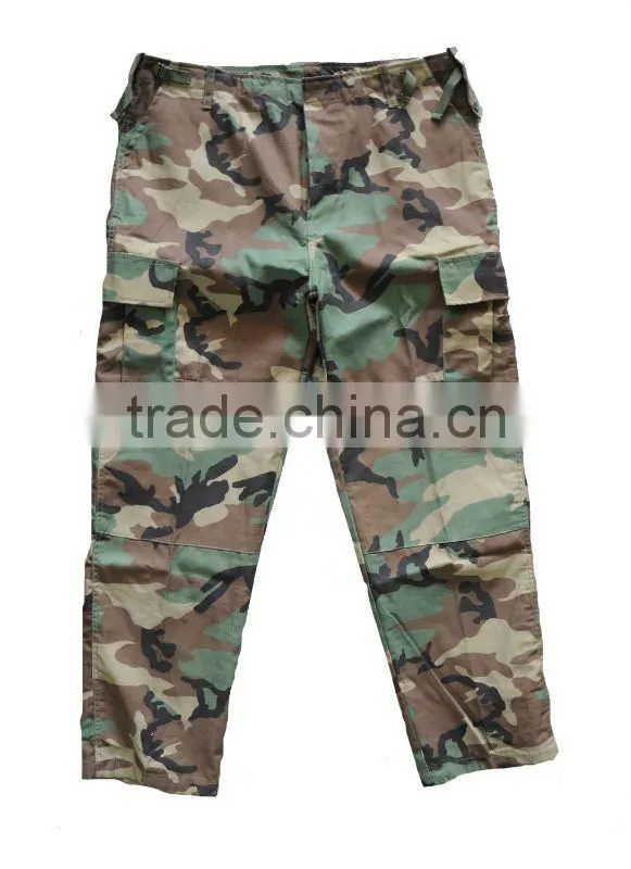 high quality and cheap stock lot/ 65% polyester 35% cotton woodland camouflage uniform/full set/jacket&pant&cap