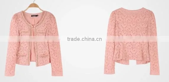 2015 ladies quality beaded coat long sleeve oem wholesale factory pink jackets coat