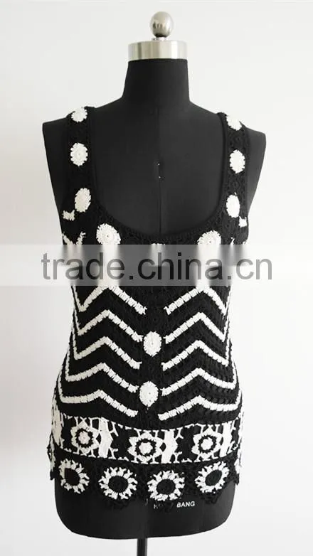 Fashion Ladies sleeveless hand crochet pullover sweater