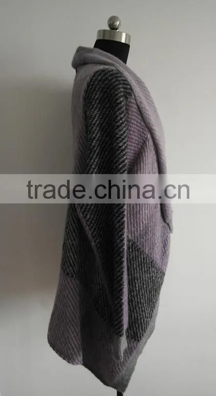 Fashion ladies jacquard knitted poncho sweater