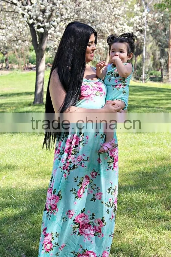 Adorable Summer Long Dress Mommy And Me Maxi Dress Girl Romper Baby Dress Pictures