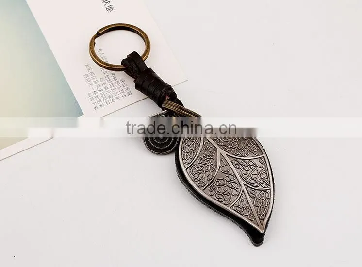 Custom Punk Leaves Leather Key Chains - Promotional Items