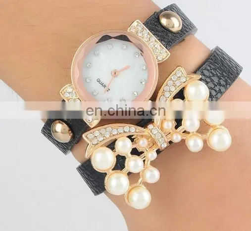 European fashion ladies bracelet watch bowknot retro winding watch butterfly pearl bracelet watches