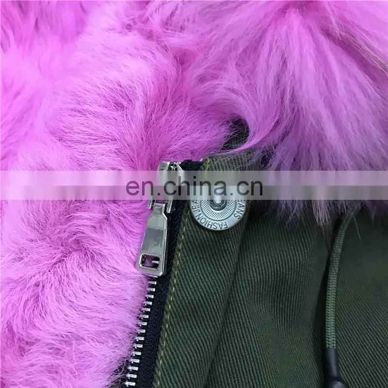 Winter Warm Fashion Real Sheep Fur Army Parka Custom Hooded Fur Women Parka