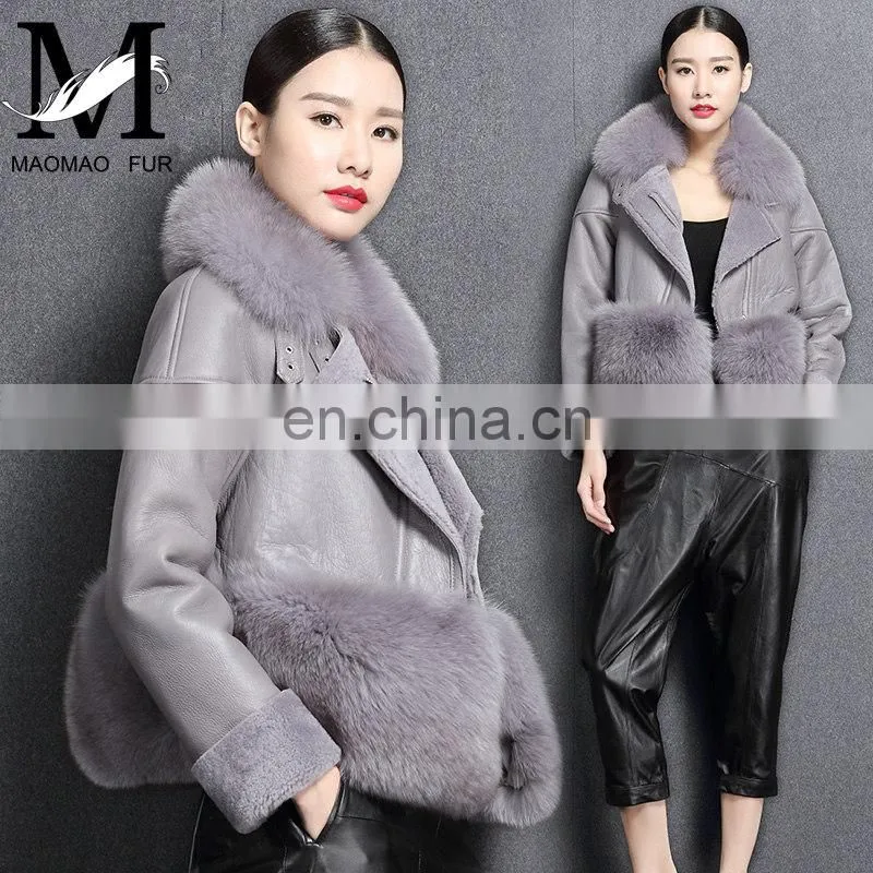 2017 Fashion Real Sheepskin Genuine Leather Jacket / Winter Custom Sheep Skin Motorcycle Women Leather Jacket