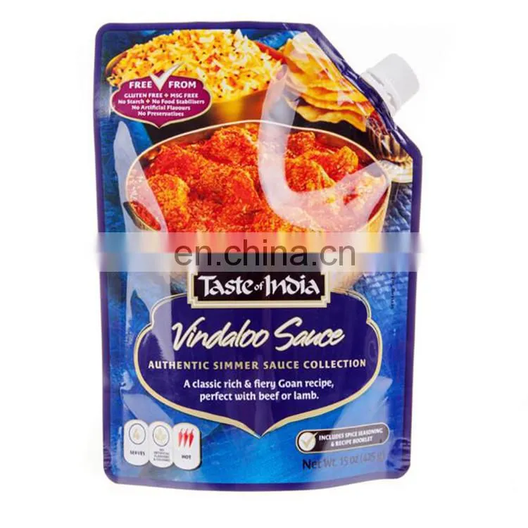 Custom coloring printing plastic packaging bag tasted sauce pouch plastic spout for food with high quality