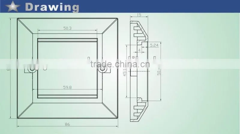86*86mm UK Network Angled Wall Outlet, inner 50*50mm, Smooth Surface
