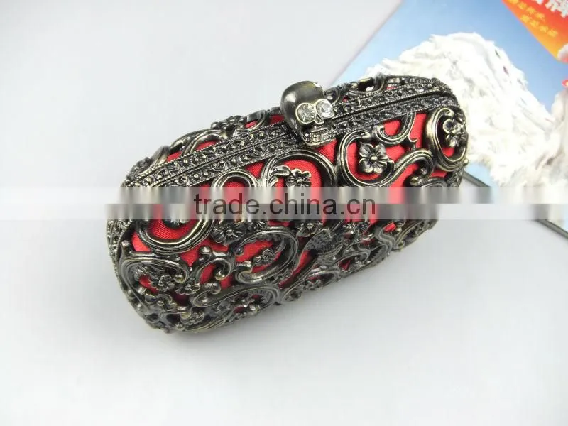 NEW Chinese Style Antique Brass Decorative Pattern Metal Evening Clutch Bag With Chain
