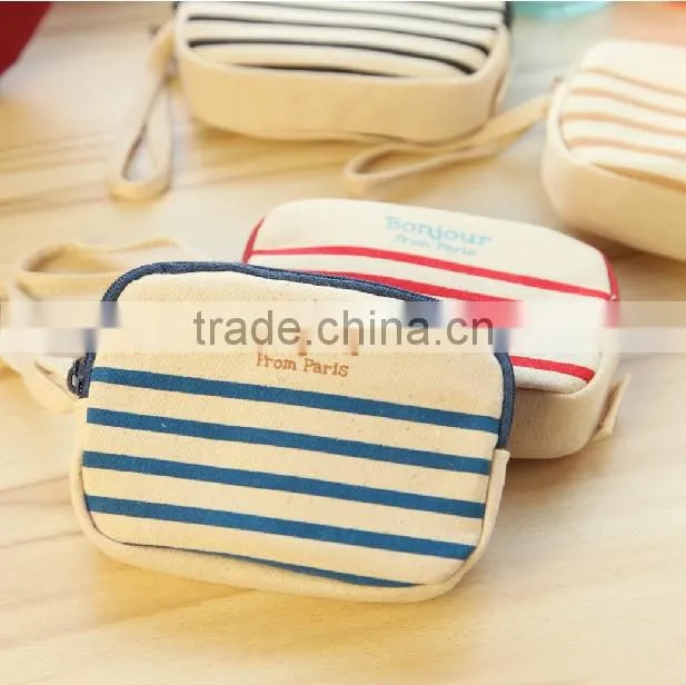 2014 fashion canvas small pouch and canvas coin purse with stripe ,canvas stripe wallet