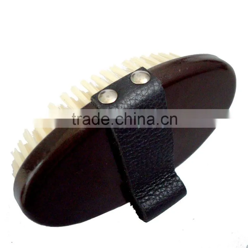 wooden beard brush with leather handle