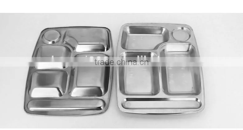 Wholesale Stainless Steel 5 Compartments Lunch box/Tiffin box/ student lunch plate