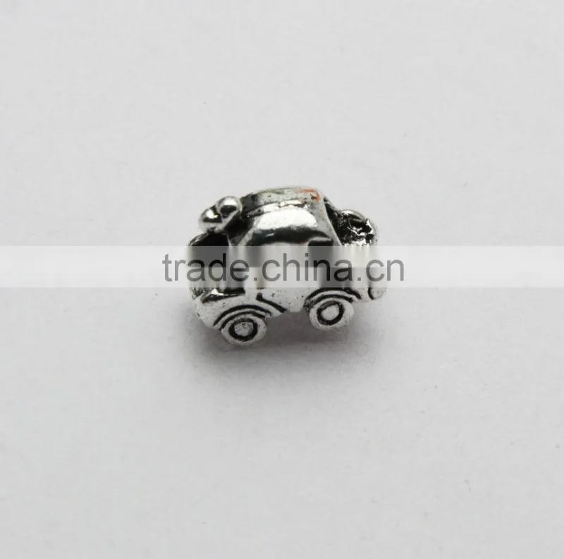 Wholesale DIY Anti-silver Car Shape Large Hole Metal Zinc Alloy Slide Beads