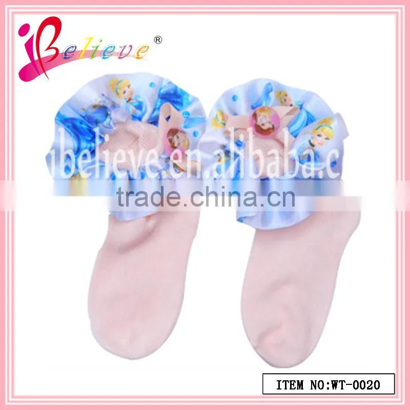 Fashion spring color wholesale ribbon bow cotton soft 3d baby socks (WT-0018)