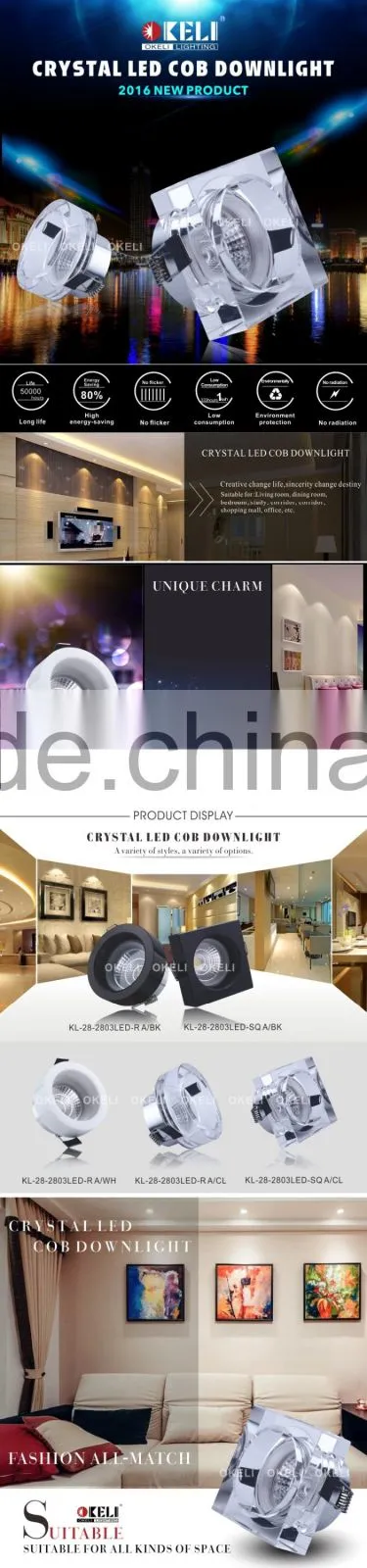 High quality K9 crystal downlight,round led downlight