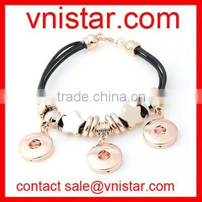 Vnistar alloy metal snap button cuff bangle jewelry for 18mm snap button charm wholesale NBR005-1