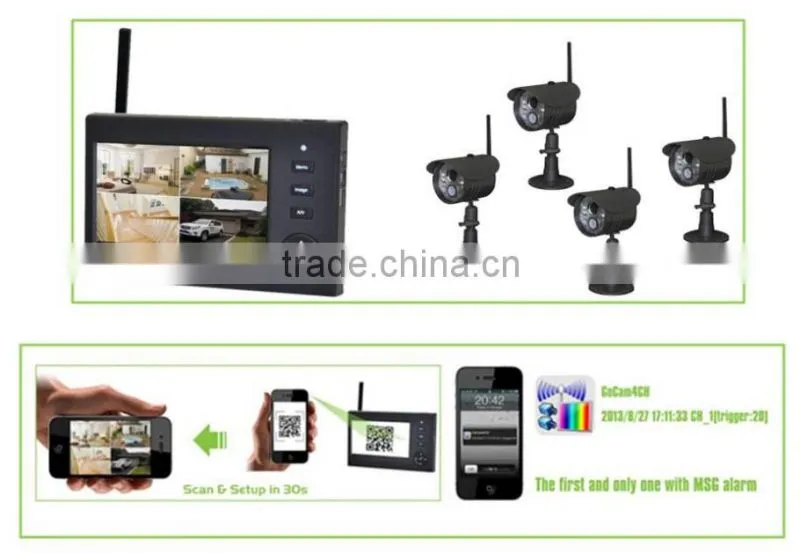 4CH digital wireless home security cameras for iPhone/ Andriod MSG alarm