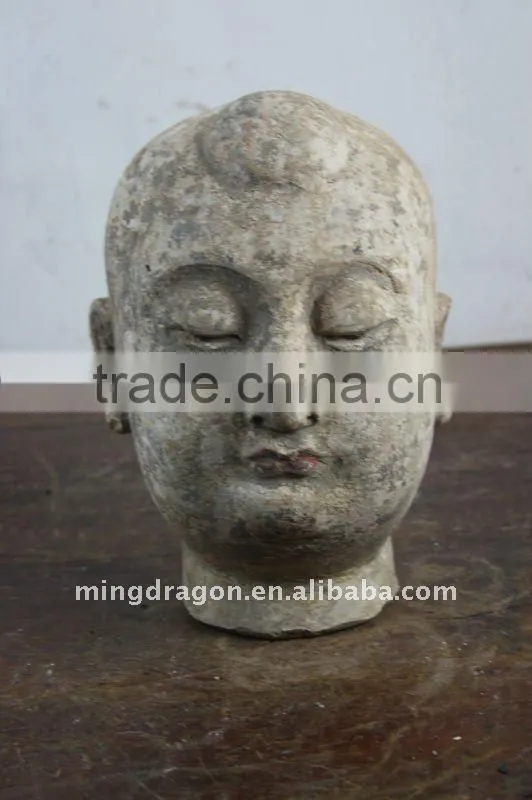 Chinese Antique Wooden Buddha Head Sculpture