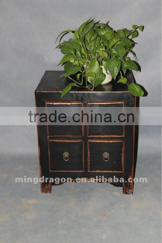 Chinese antique furniture pine wood four drawer black & white cabinet