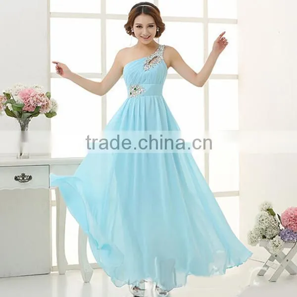 Women's Simple One Shoulder Solid Chiffon Evening Dress