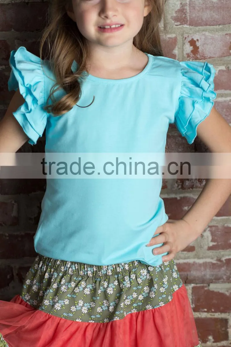 Personalized Kids girls t Shirt wholesale ruffle sleeves cut t shirt kids