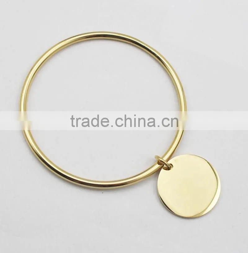 Round Dog Tag Factory Customize Stainless Steel Charm Bracelet Bangle