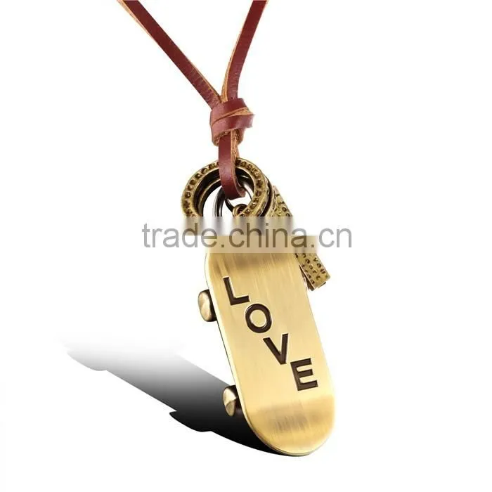 men style fashion engraving love genuine leather alloy pendant