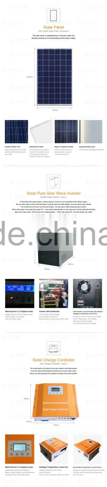 Whole house use 5kw off grid pv portable solar electric energy system