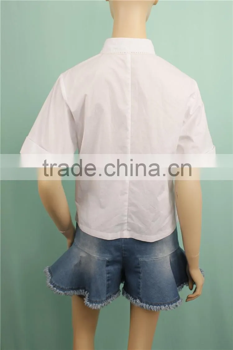 2016 S/S denim pants with white shirt for women fancy suit