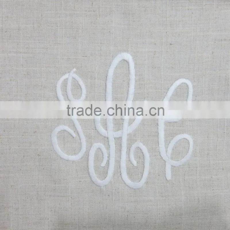 Monogram beige linen table runner