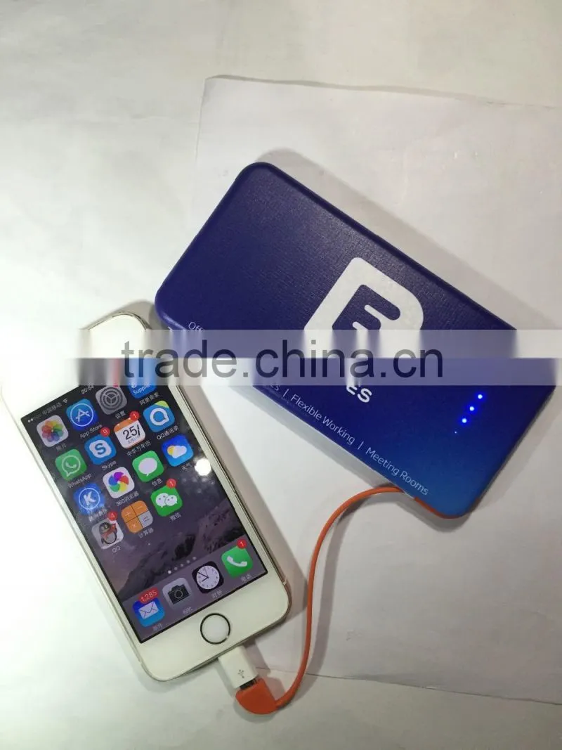 Built in micro usb cable slim 4000mAh promotional power bank charger with full color logo printing