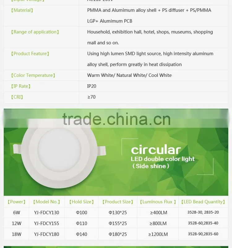 6w LED warm and cool white 2 color panel light (Side emit) round led panel light