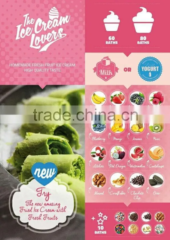 Double Fry Flat Pan& Mini Toopings Pans Thailand Fry Ice Cream Mchine