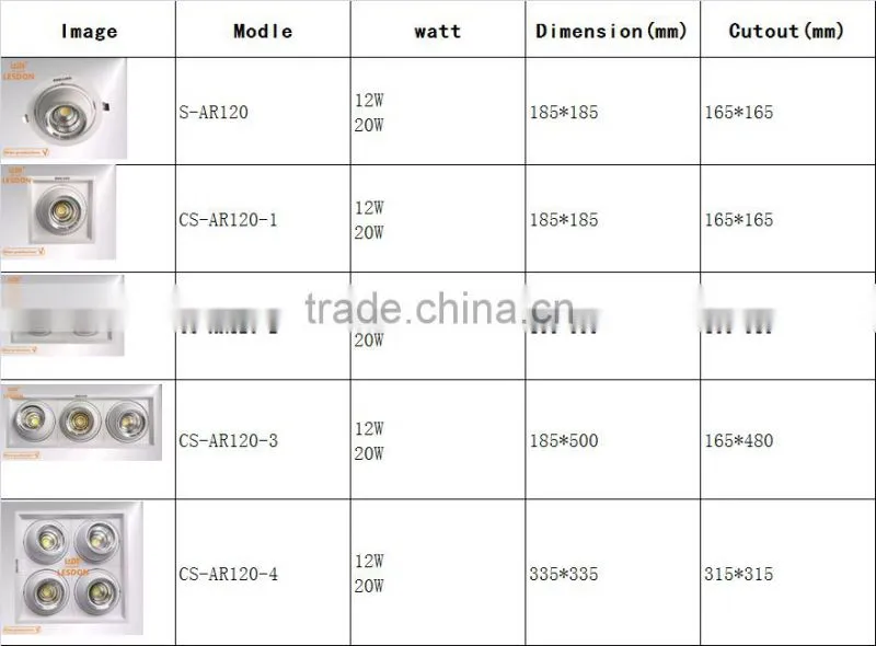 Bridgelux COB 2x18W led rectangular down light,165*335mm cut out