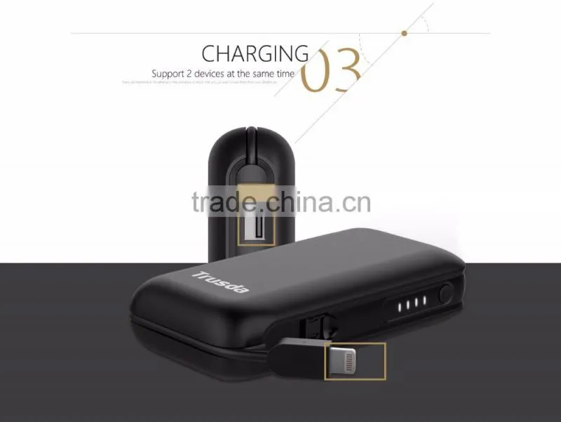 new fashion 5200mAh Portable power bank with MFI cable built-in for I7
